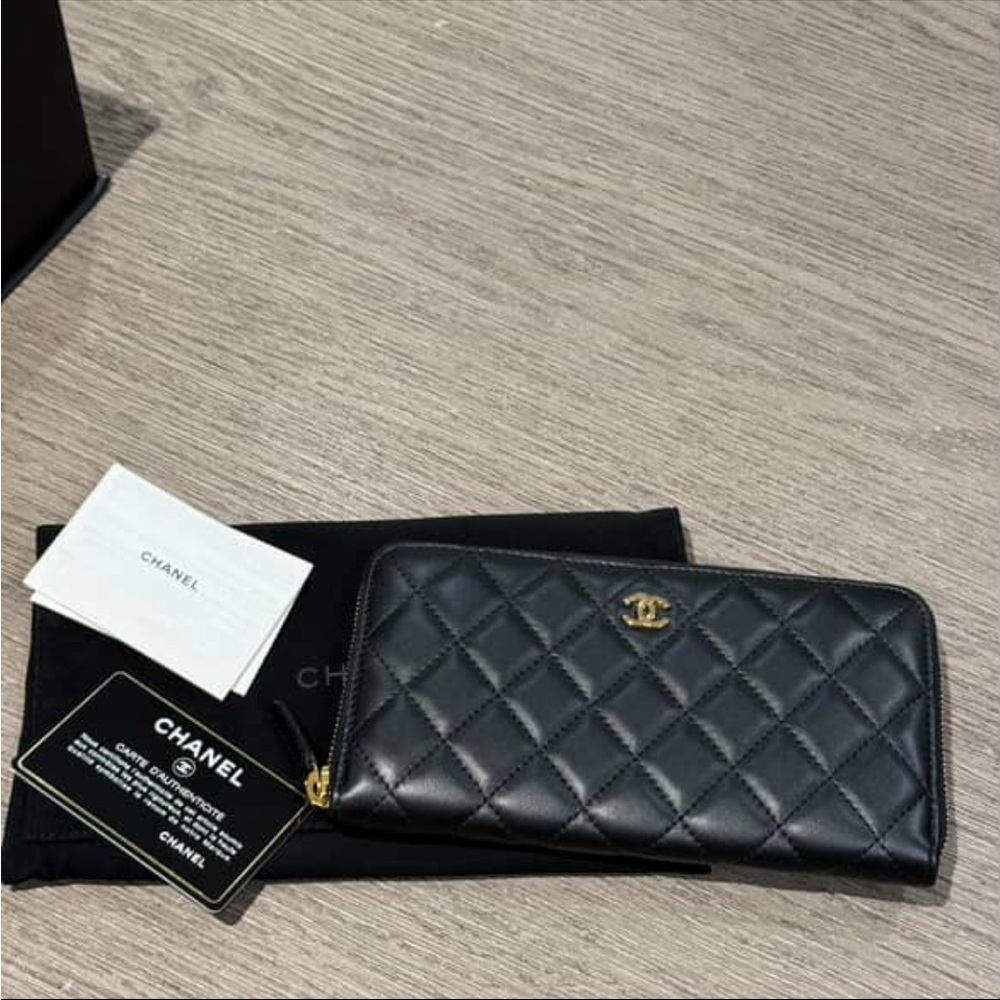 Chanel Black Quilted Wallet with Gold CC Logo